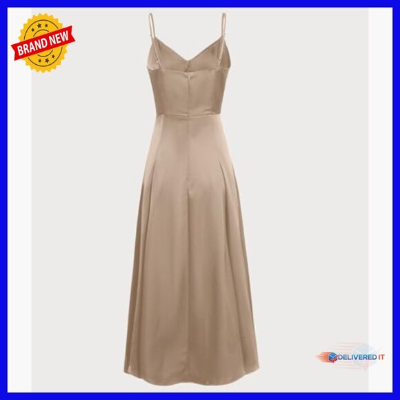 Satin A-Line Midi Dress with Spaghetti Straps for Formal Wedding Guest - Picture 3 of 7